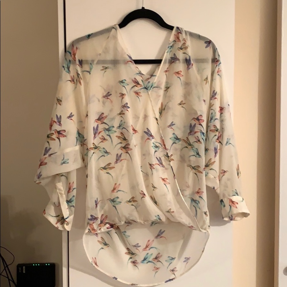 Zara Trafaluc Crossover Bird Print Blouse - Small